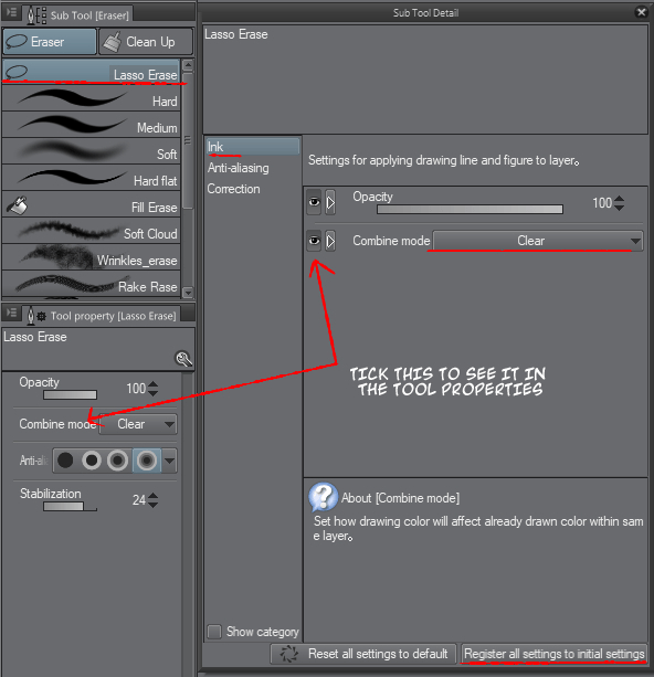 올가미 도구 합성 모드 투명도를 표시하지 CLIP STUDIO ASK