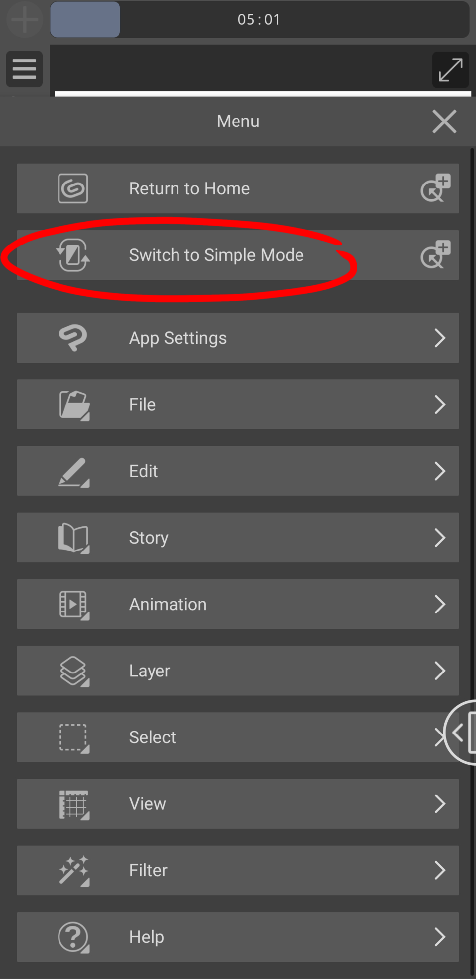 Pasando al modo simple CLIP STUDIO ASK