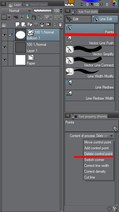 I can't delete control points in word balloons - CLIP STUDIO ASK