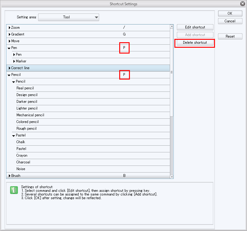 鉛筆ツールのキーボードショートカットを1つ取得する方法 - CLIP 