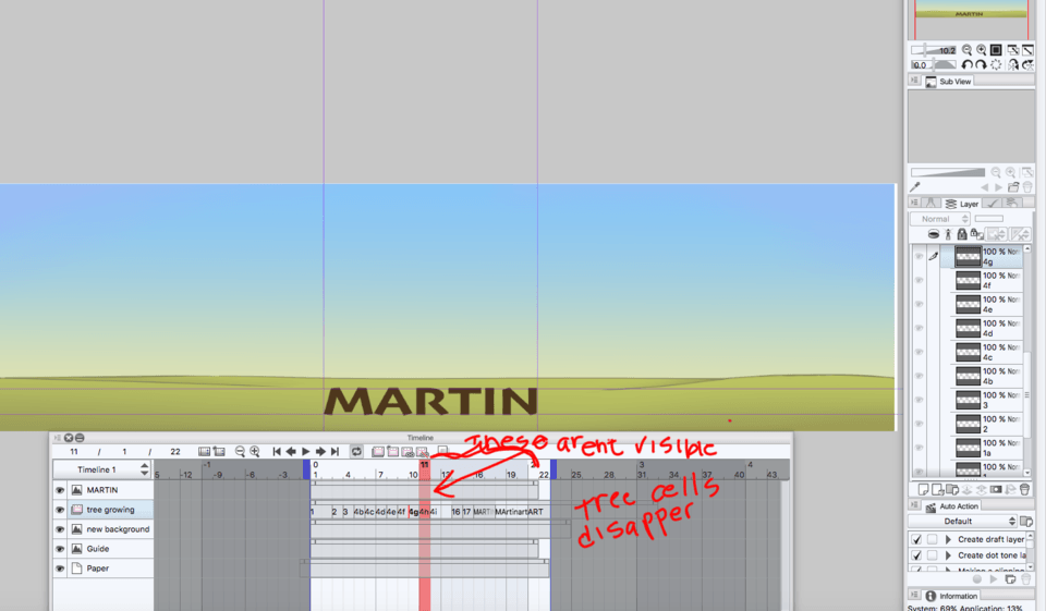 creating animation of tree growing, why does the timeline drop out and ...