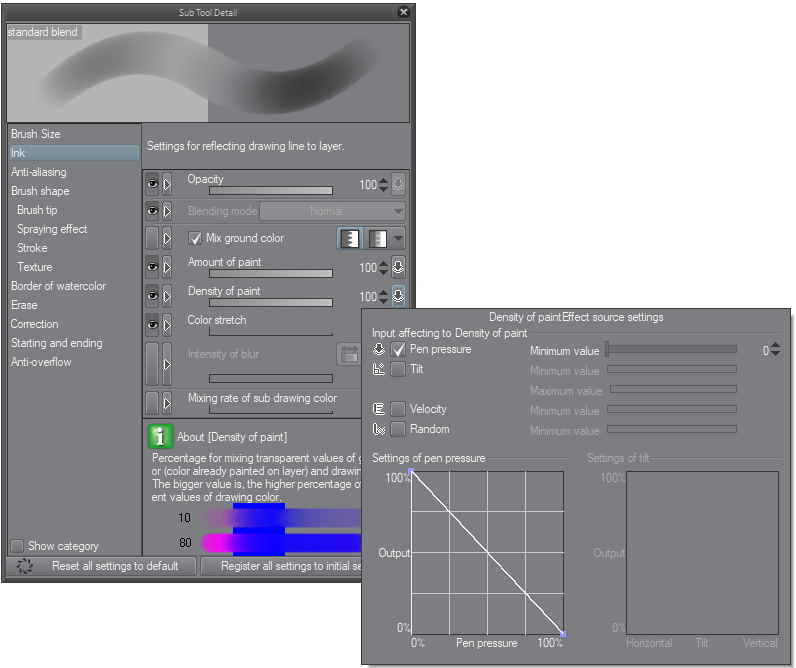 Clip Studioペイントでの圧力平滑化 Sai2 スムージングprs Sai のぼかし Clip Studio Ask