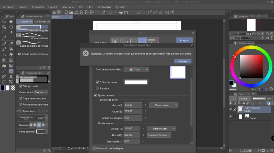 Error message when saving new file preset clip studio ask