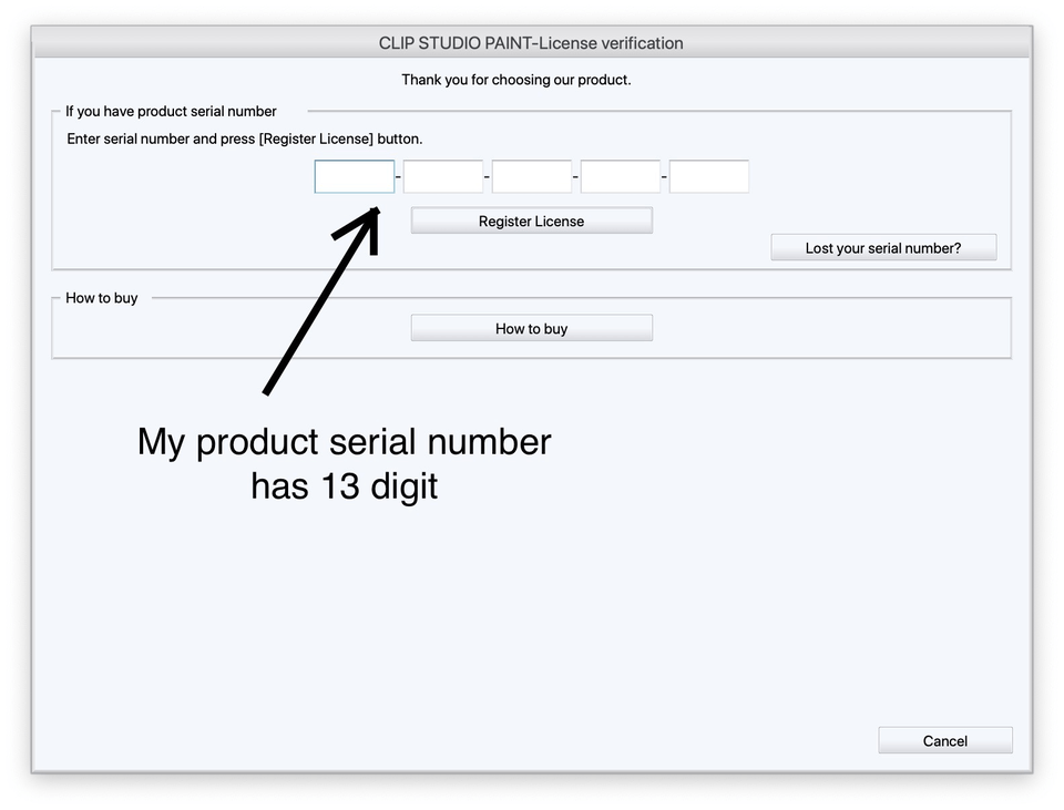 to fill serial number - CLIP STUDIO ASK