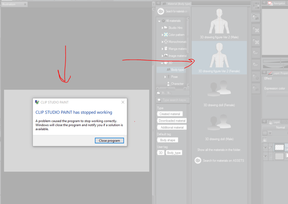 EX Crashes when loading Female v2 CLIP STUDIO ASK