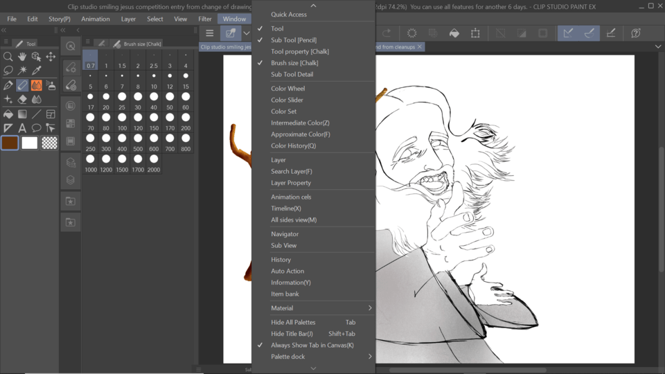 Can't find the menu to showcase the subtool palette CLIP STUDIO ASK