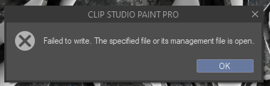 Failed to write. The specified file or its management file is open ...