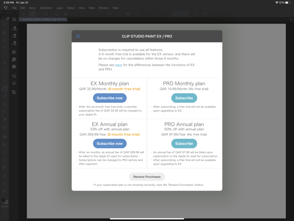 Ipad Proでの購入の問題の復元 Clip Studio Ask