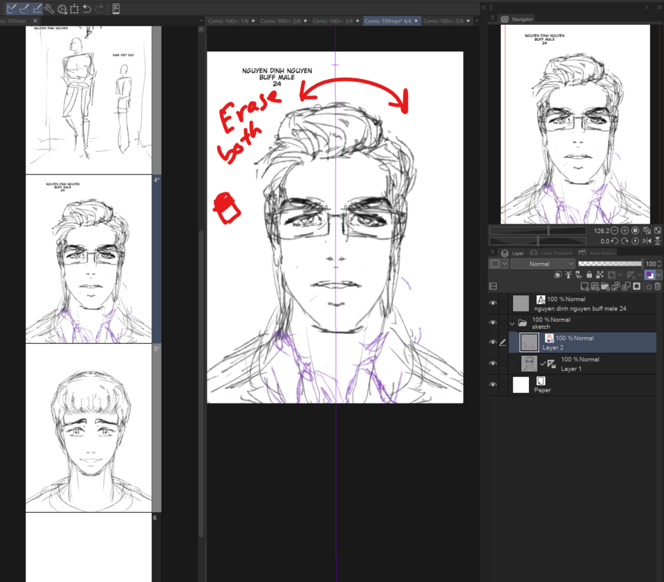how to have eraser erase both side when using symmetry ruler? CLIP