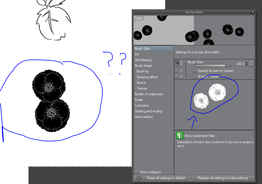 フラワーブラシ黒い背景に白い輪郭の問題 Clip Studio Ask