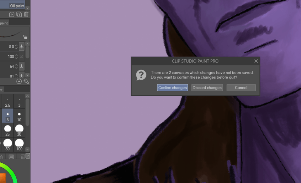 wont let me confirm changes before quit CLIP STUDIO ASK
