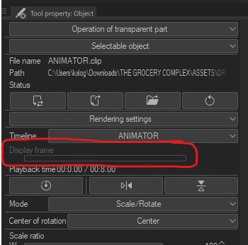 "Display frame" option in Tool property: Object - CLIP STUDIO ASK