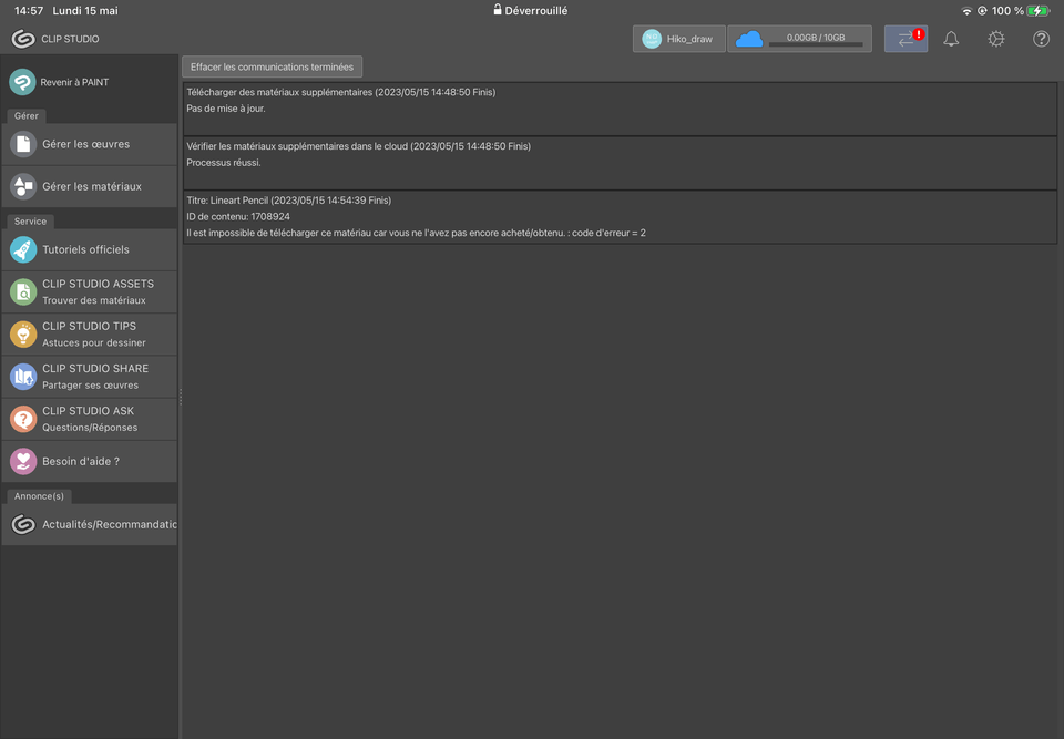 I cannot install materials because of an Error Code 2 CLIP STUDIO ASK