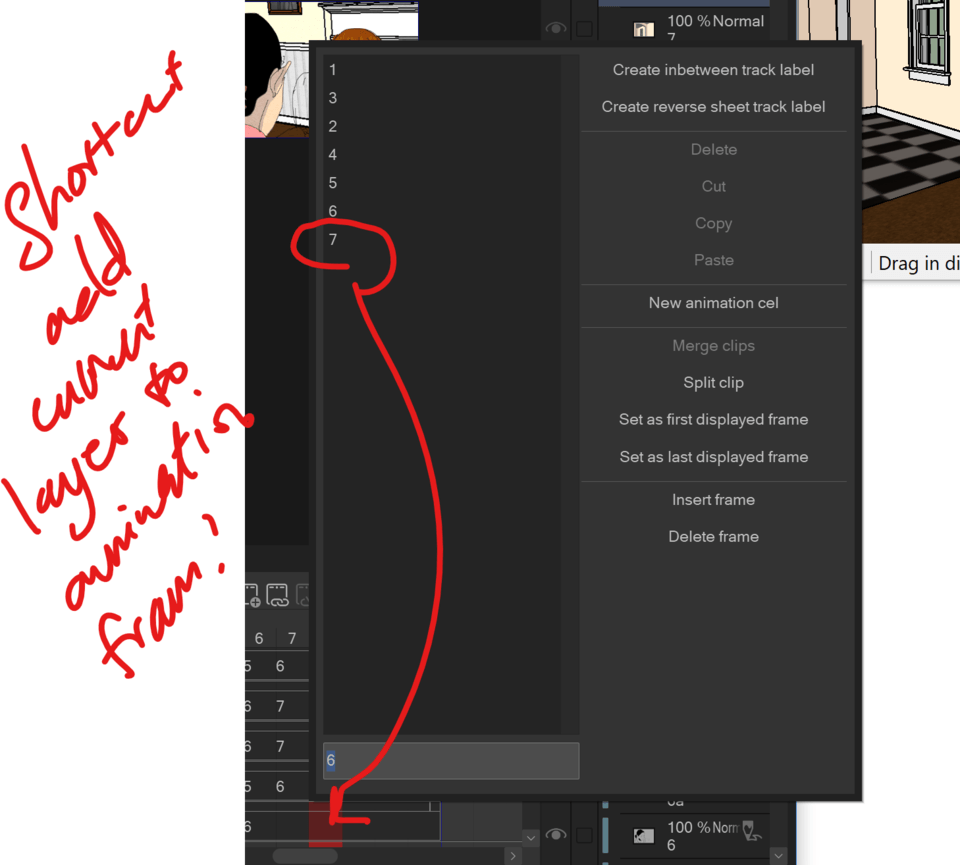 shortcut auto add current layer to animation frames? (image include ...