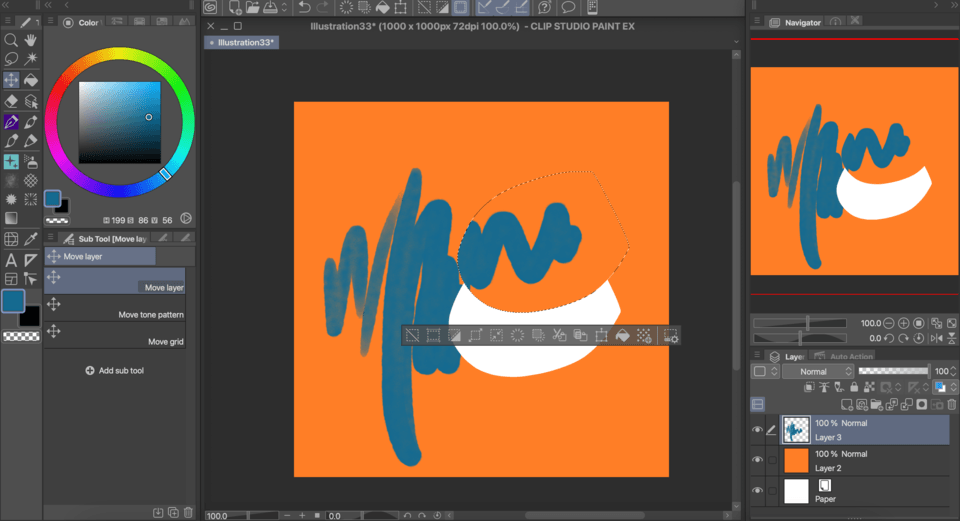 選択した領域がニースの下のレイヤーを移動します Clip Studio Ask