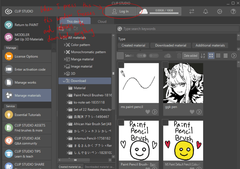 クリップスタジオはログインを許可せず、フリーズします CLIP STUDIO ASK