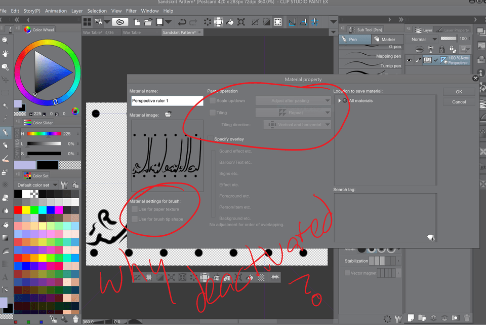 Registration Materials- Unable to Select Settings (grayed out) - CLIP STUDIO  ASK