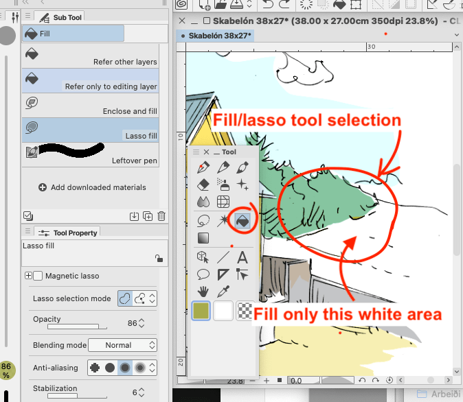 How to exclude colored area - Fill/lasso tool - CLIP STUDIO ASK