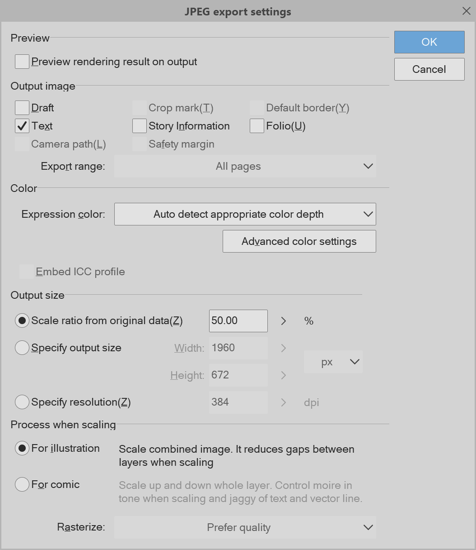 JPEG export missing quality setting CLIP STUDIO ASK