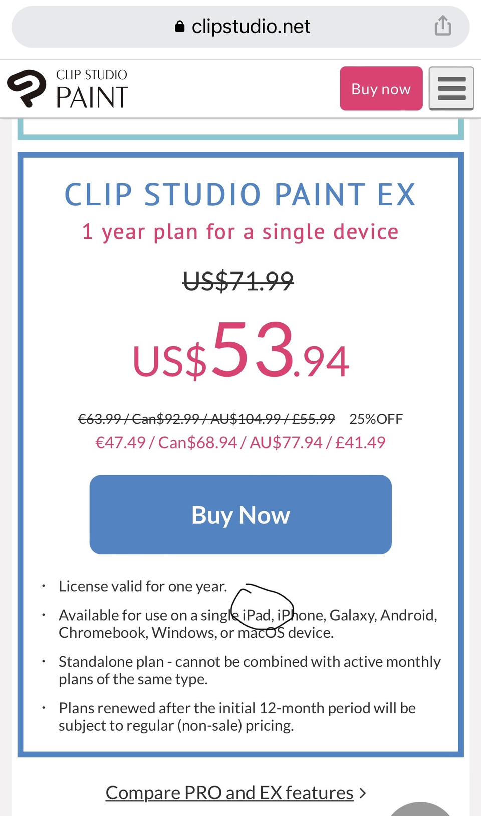 iPadの年間サブスクリプションはありますか？ CLIP STUDIO ASK