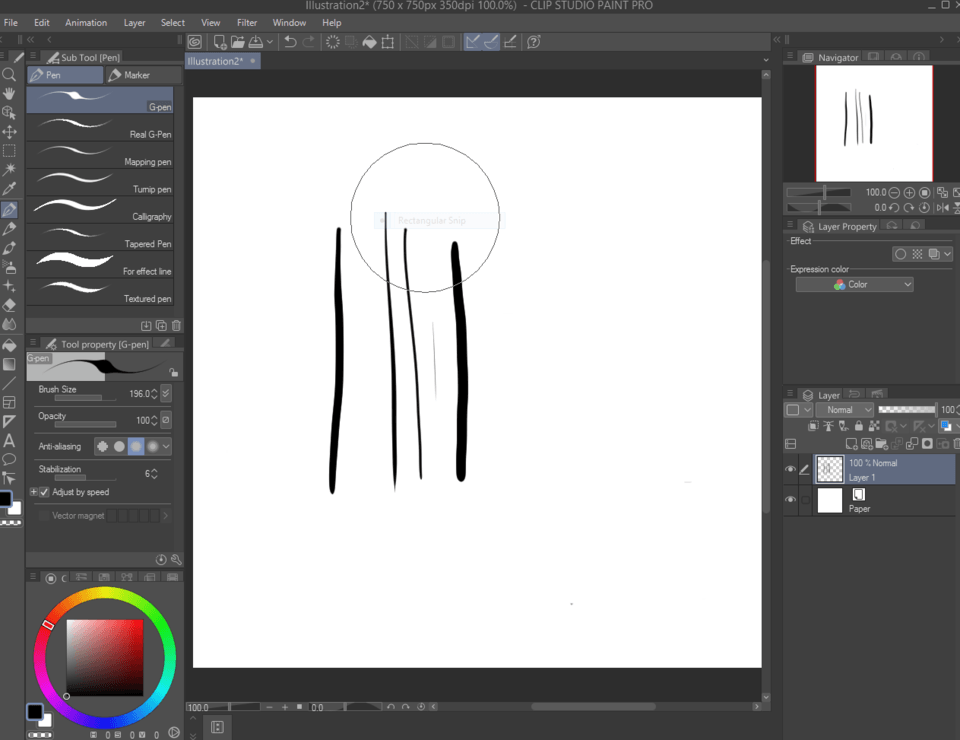브러시 크기는 크고 선은 매우 작습니다. CLIP STUDIO ASK