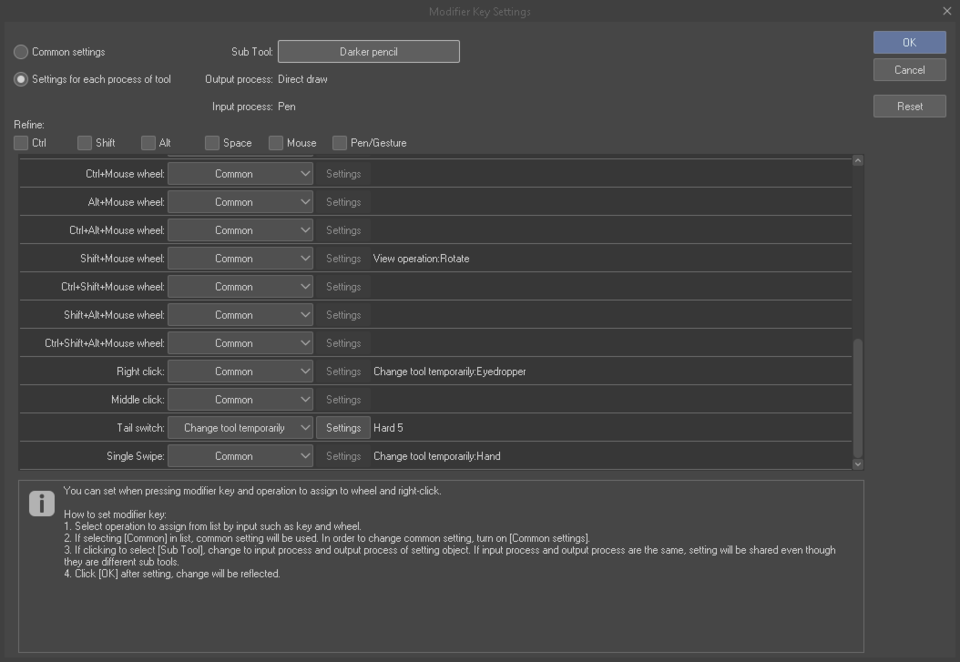 Modifier key settings eraser tool CLIP STUDIO ASK