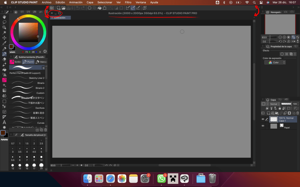 캔버스가 떠 있는 창으로만 표시되고 수정할 수 없습니다. CLIP STUDIO ASK