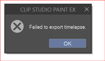 タイムラプスのエクスポートに失敗しました - CLIP STUDIO ASK