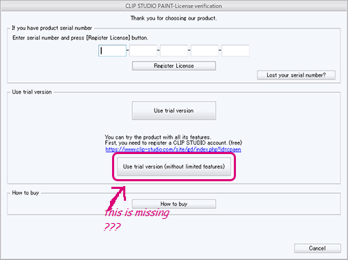 help no free trial option ? - CLIP STUDIO ASK