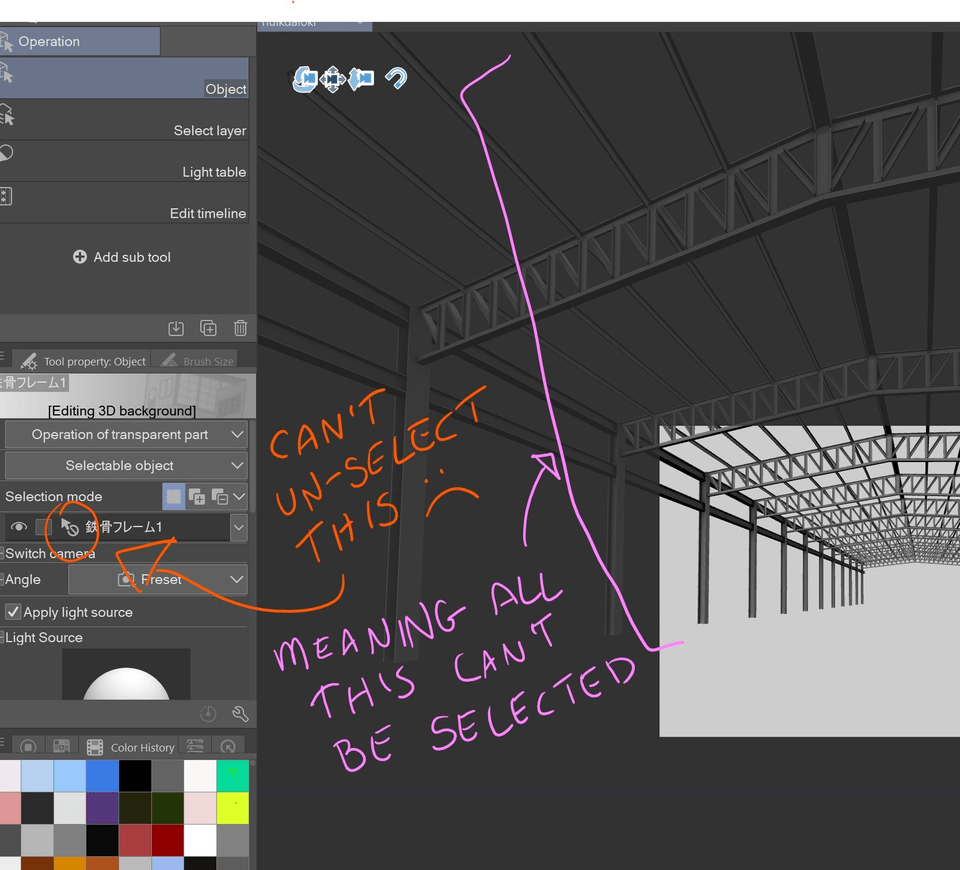 Specific 3D Object is unselectable in object menu - CLIP STUDIO ASK