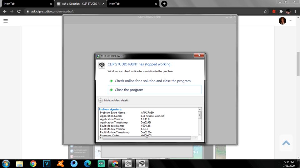 Clip Studioを使用しようとすると、Clip Studioが機能しなくなったと表示されます。この問題の解決策を見つけることができないの