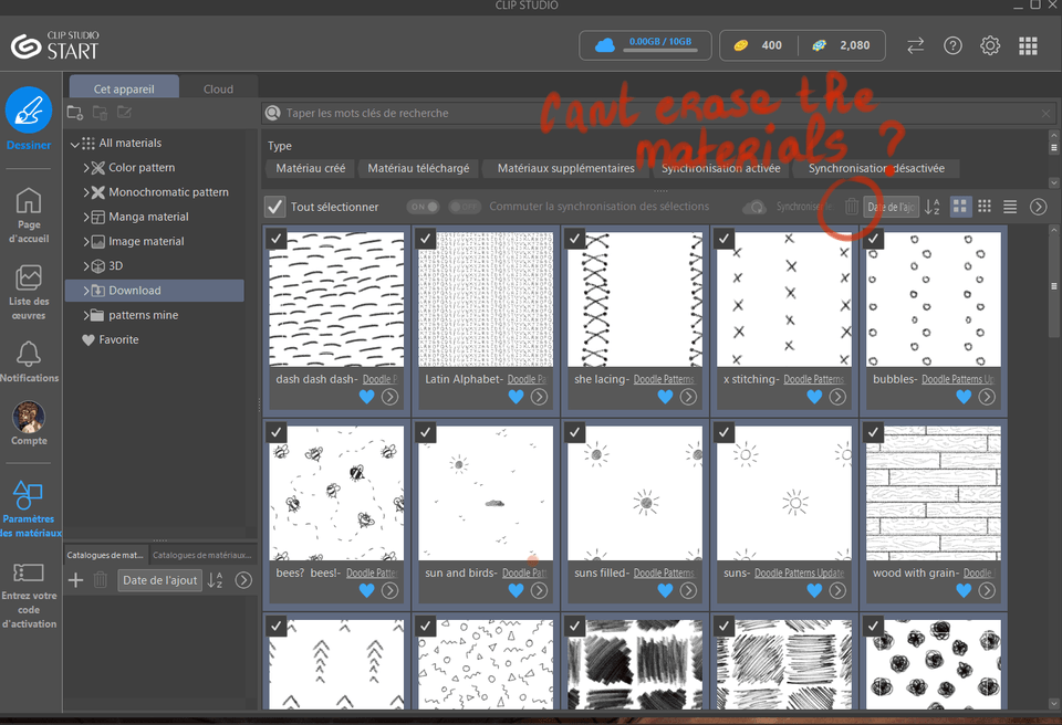 Can't erase a material i've downloaded - CLIP STUDIO ASK